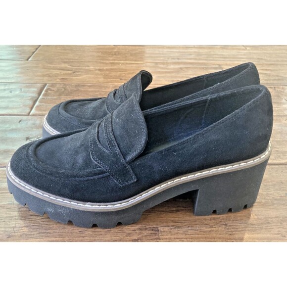 Dolce Vita Temecula Black Faux Suede Oxford Block Heel Loafers Size 10 Y2K - Picture 1 of 9